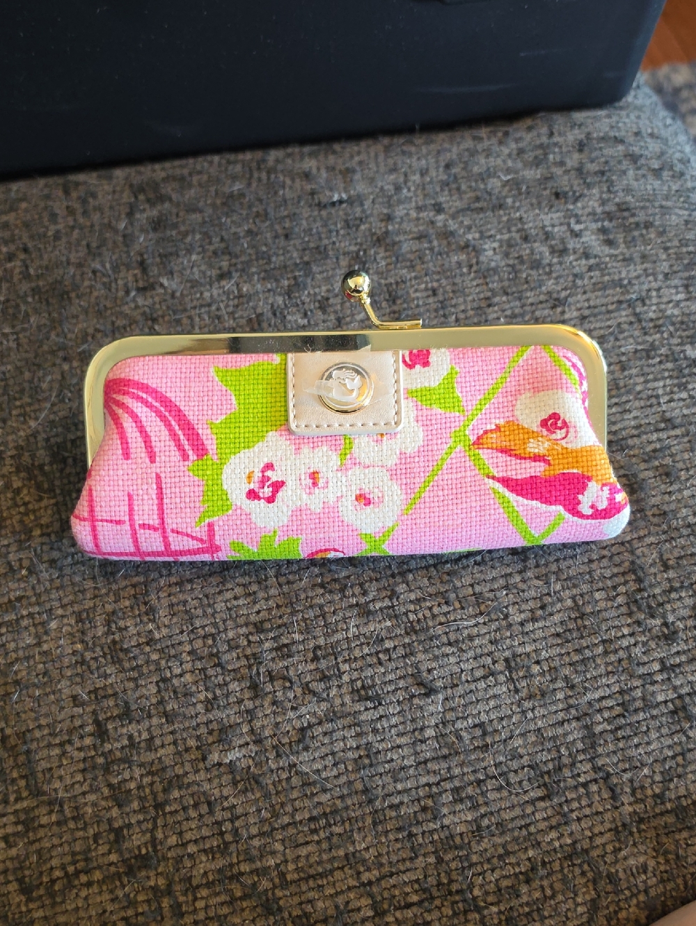 Spartina 449 Pink Floral Kiss-Lock Cosmetic Case with Gold Trim